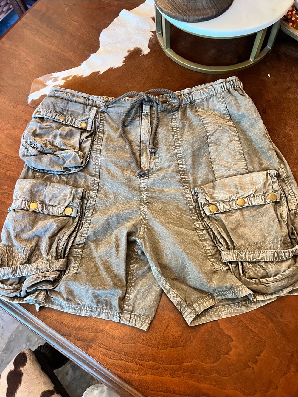 Free People Cargo Shorts - Washed Olive Green